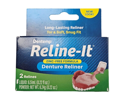 #ad Dentemp Denture RELINER RELINE IT 2 repairs box 1 box green NEW LOOK