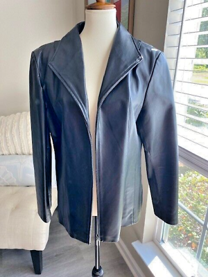 #ad WOMENS EAST 5TH BLACK LEATHER ZIP UP JACKET SZ LARGE