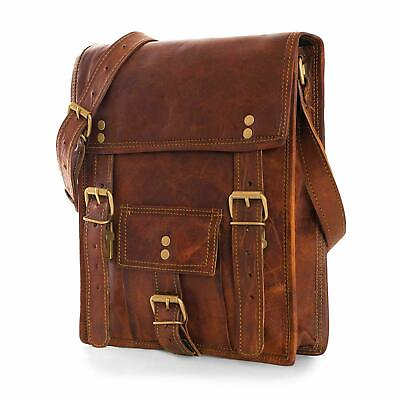 #ad Leather Vintage Messenger Laptop Shoulder Bag Men Satchel S School Bag Desert