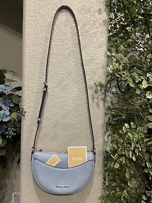 #ad NWT Michael Kors Dover Sm Half Moon Xbody Leather Pale Blue