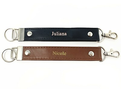 #ad Engraved Leather Wristlet Key fob Keychain in black brown