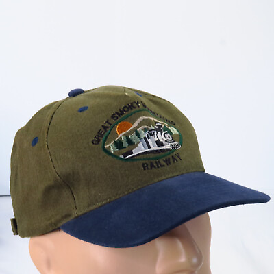 #ad Great Smoky Mountains Railway Cap Hat Green Blue Strapback Baseball Railroad