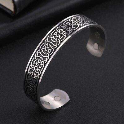 #ad Celtic Knot Stainless Steel Health Bracelet Viking Talisman Magnetic Cuff Bangle