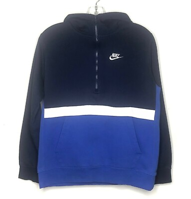 #ad Nike 1 2 Zip Youth Hooded Sweatshirt Pullover Blue White Sz XL Standard Fit