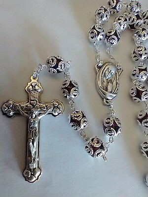 #ad Catholic Double Capped 9mm Purple Color Glass Beads Rosary 24quot; Italy
