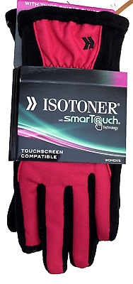 #ad Isotoner Signature Womens touch cold weather Matrix Nylon Gloves Red Blk XS