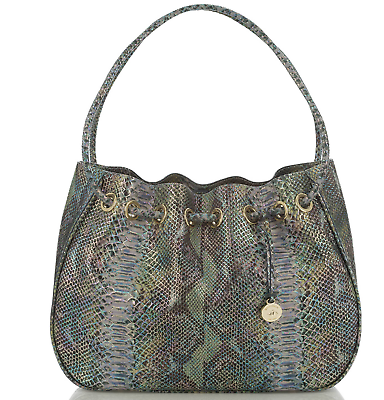 #ad Brahmin Amy Shoulder Bag Purse Moonstone Seville Leather Snakeskin Blue Green