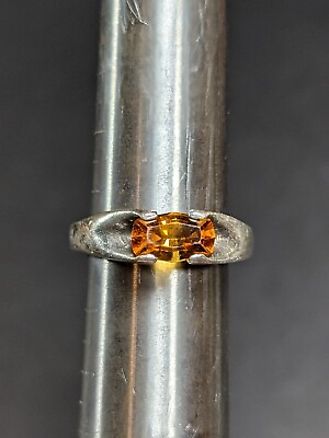 #ad Sterling Silver Ring Orange Stone Size 8.75 Unique Handmade