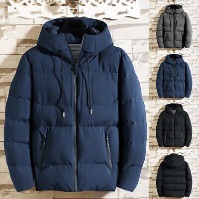 #ad Coat Parkas Outwear Jacket Overcoat Warm Hooded Thick Windproof Winter Men