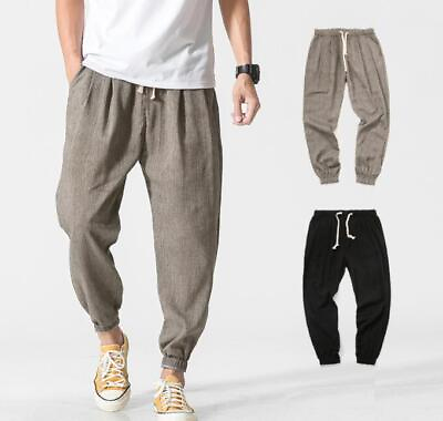 #ad New Men#x27;s Casual Pants Spring Fall Elastic waistline Cotton Linen trousers gift
