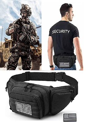 #ad Concealed Carry Pistol Waist Pouch Tactical Fanny Pack Holster Flag Patch Black