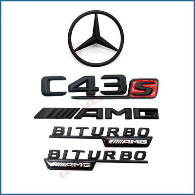 #ad Matte Black Emblem C43SAMGBITURBO AMGW204 Rear Star Badge Set For Mercedes