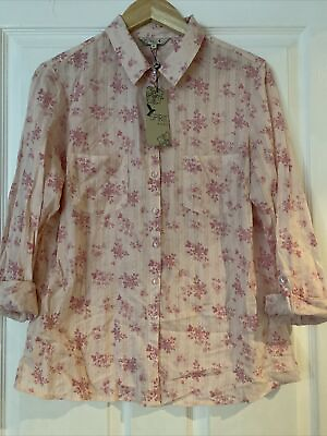 #ad M amp;Col Ladies Womens Size 14 Pink Floral Long Roll Sleeve Summer Collared Blouse