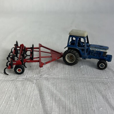 #ad ERTL 1:64 Ford TW 20 Tractor Blue With Red Row Implement Vintage