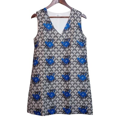 #ad Christin Michaels Womens Floral Tank Dress Blue Black Short V Neck M