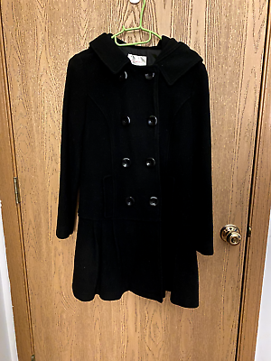 #ad Women#x27;s Med Length Double Breasted Hooded Coat US Size S Black