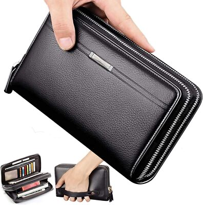 #ad Mens Wallet Long Purse Leather Clutch Large Business Handbag Phone Card Holder