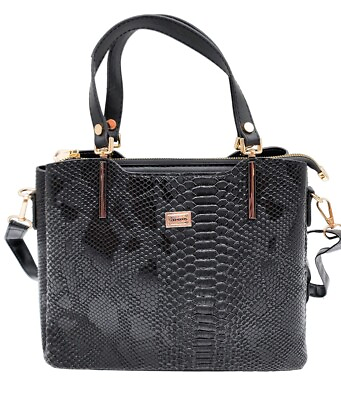 #ad Fashionable black reptile bag for women vegan leather Handbag