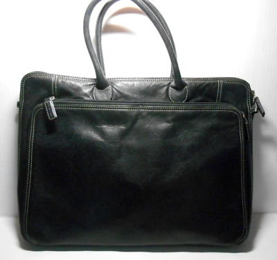 #ad LEVENGER Expandable Black Leather Messenger Laptop Briefcase Tote Bag
