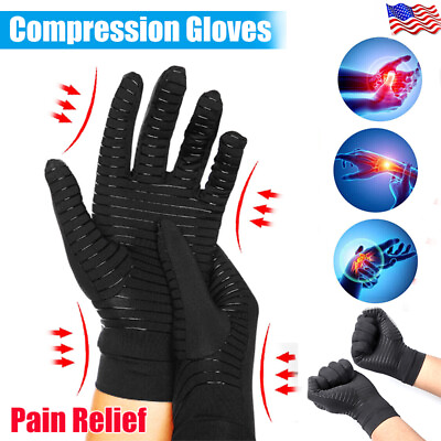 #ad Copper Arthritis Gloves Compression Wrist Hand Joint Pain Relief Support Brace