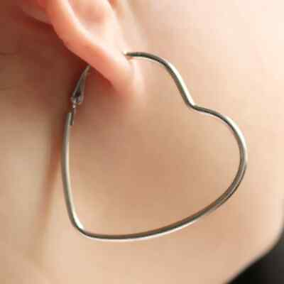 #ad Big Heart Hoop Earrings Silver Tone Big Pair Jewelry Love Hollow