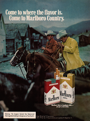 #ad Marlboro Country Western Cowboy 70s Vintage Color Print Ad Bar and Diner Decor