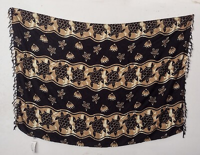 Sarong Thai Fringed Pareo Black Sea Turtle Dress Skirt Beach Cover Wrap $16.49