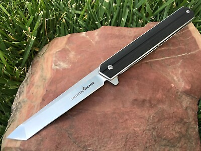 #ad G10 EDC Folding Knife Ball Bearing Pivot Razor Sharp D2 Steel Tanto Blade