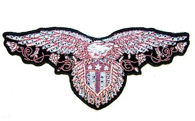#ad PINK RHINESTONE EAGLE PATCH PA3203 NEW jacket patches BIKER EMBROIDERED CRYSTAL