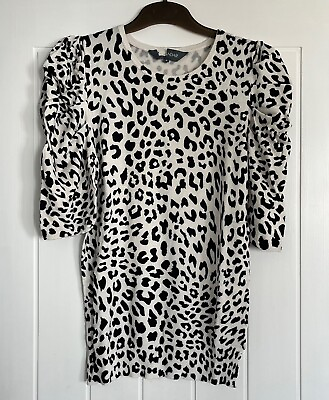 #ad New ex Sosandar UK size 8 Animal Leopard Print Puff Knitted Sleeve Jumper Top