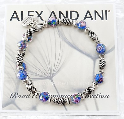 #ad NEW Alex and Ani Vintage 66 Road To Romance Blue Floral Gold Wrap Bracelet