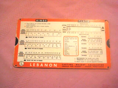 #ad Lebanon Steel Foundry Casting Weight Slide Chart Calculator Vintage 1961
