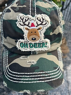 #ad Distressed Camo”Oh Deer” Baseball Hat Unisex One Size