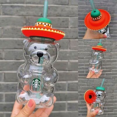 #ad Starbucks China New Cute Lami Bear Glass Milk Coffee Cup With Straws 503ML 2023