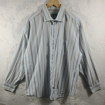 #ad Bugatchi Uomo Men#x27;s X Large Shirt Striped Button Up Pocket Collared 100% Cotton