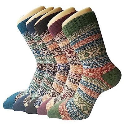 #ad 5 Pack Womens Wool Socks Winter Warm Socks Thick Knit Cabin Cozy Crew Soft So...
