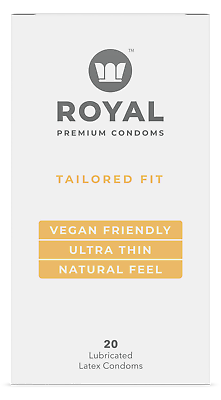 #ad Royal Tailored Fit Ultra Thin Lubricated Organic Vegan Latex Condoms 20 Pack