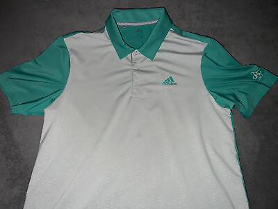 #ad EUC Mens Adidas SS logo Golf Shirt Austin CC Gray Green Size Medium