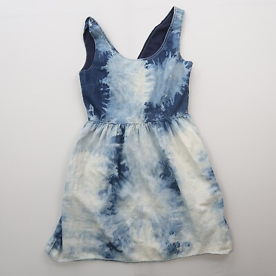 #ad American Eagle Womens A Line Mini Dress Size 4 Blue Bleach Dye Fit n Flare