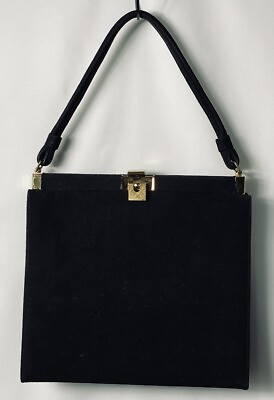 #ad Vintage Black Velvet Classic Clutch Hand Bag 9.5”x9”x2”
