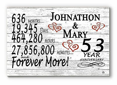 #ad 53 Year Anniversary Gift Sign Personalized 53rd Wedding Anniversary Present