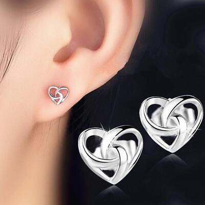 #ad Swirl Heart Stud EarRings Womens Girls Jewellery UK Y8Z3 T6K7 Sell