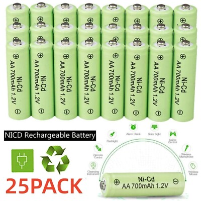 #ad 25 AA Rechargeable Batteries NiCd 700mAh 1.2v Garden Solar Ni Cd Light LED USA