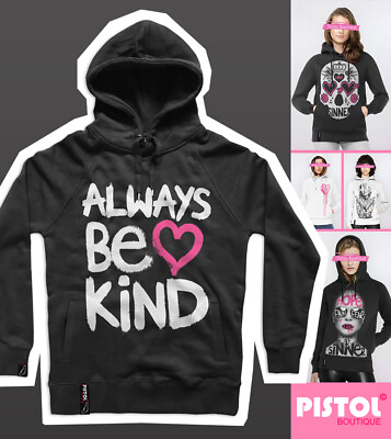 #ad Pistol Boutique Women#x27;s Black ALWAYS BE KIND HEART GRAFFITI QUOTE Fashion Hoodie