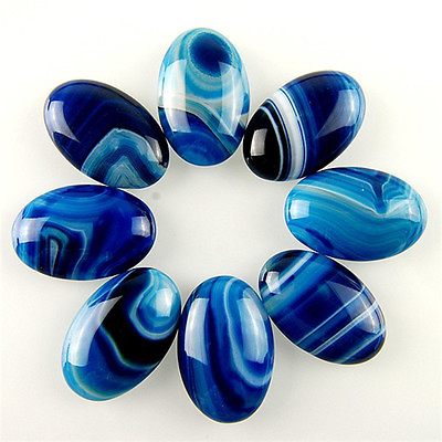 #ad 30X20mm 10pcs Natural Blue Stripe Agate Oval Beads CAB CABOCHON Jewelry Making