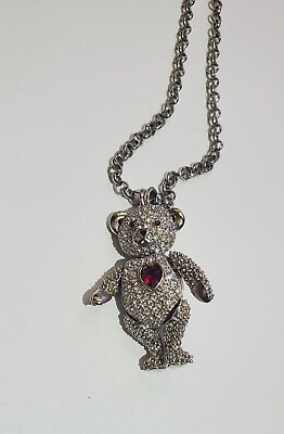 #ad Rhinestone Teddy Bear Pendant Real Collectibles By ADRIENNE 15quot; Chain