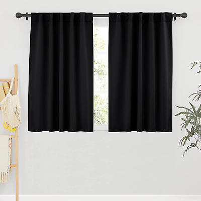 #ad Bedroom Blackout Curtains 42 inch Wide x 45 inch Long Black 2 Panel Living Room
