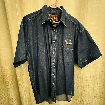 #ad Hard Rock Cafe Shirt Mens Large L San Francisco Denim Button Up Short Sleeve