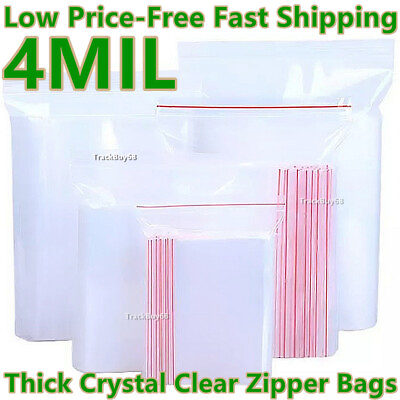 #ad 100 Thick Clear Reclosable Zipper Bags 4Mil Zip Small Large Plastic Lock Jewelry