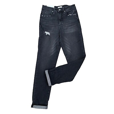 #ad Nordstrom BP. Faded Black Distressed Cuffed Denim Jean Mom Jeans Women#x27;s Size 27